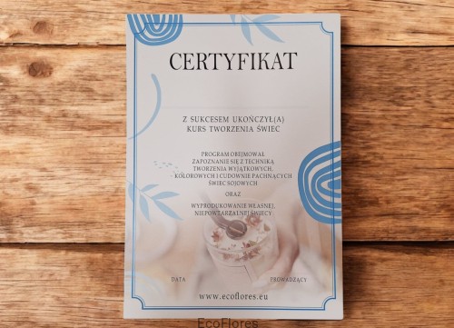 Certyfikat ukończenia kursu tworzenia świec