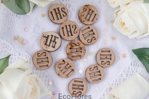 Drewniana dekoracja na Komunię IHS 10 szt.