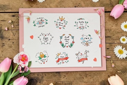 Naklejki Etykiety wzór 10 LOVE  Naklejka x 9