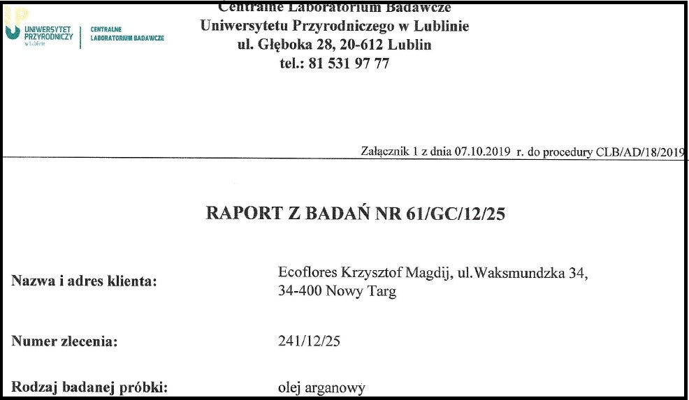 Wyniki badań Olej Arganowy